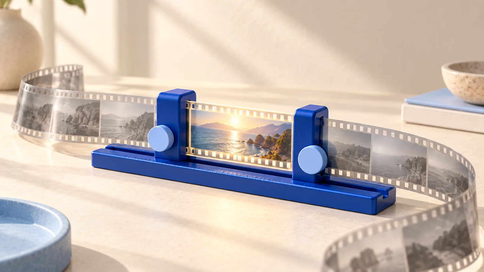 A trimming rail isolating the useful seconds in a film ribbon.